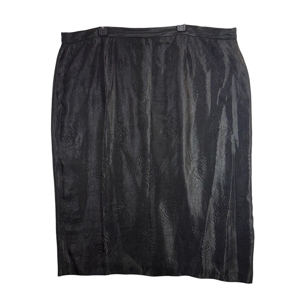 VTG Floral Rose 20 Jacquard Midi Pencil Skirt Black Shimmer Goth 90s Plus Femme